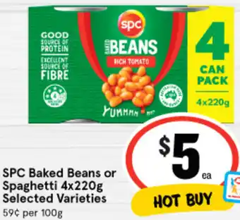 IGA SPC Baked Beans or Spaghetti 4x220g offer