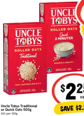 IGA Uncle Tobys Traditional or Quick Oats 500g offer