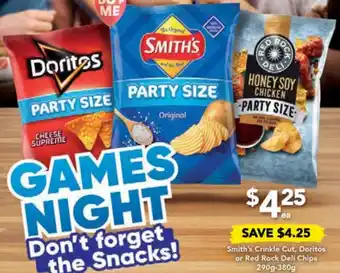 Drakes Smith's Crinkle Cut, Doritos or Red Rock Deli Chips 290g-380g offer