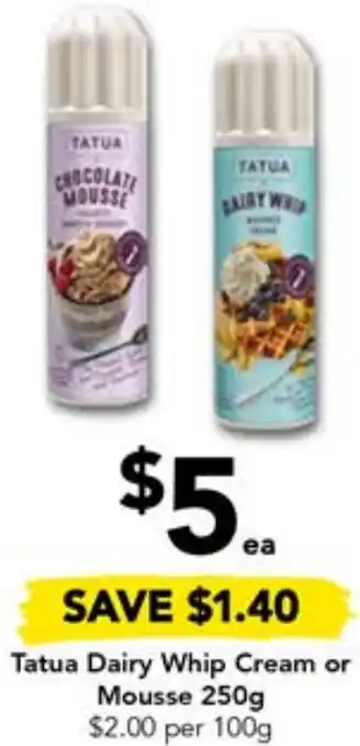 Drakes Tatua Dairy Whip Cream or Mousse 250g offer