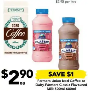 Drakes Farmers Union Iced Coffee or Dairy Farmers Classic Flavoured Milk 500ml-600ml offer