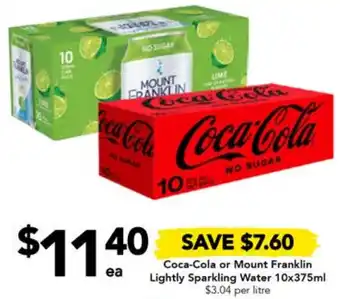 Drakes Coca-Cola or Mount Franklin Lightly Sparkling Water 10x375ml offer