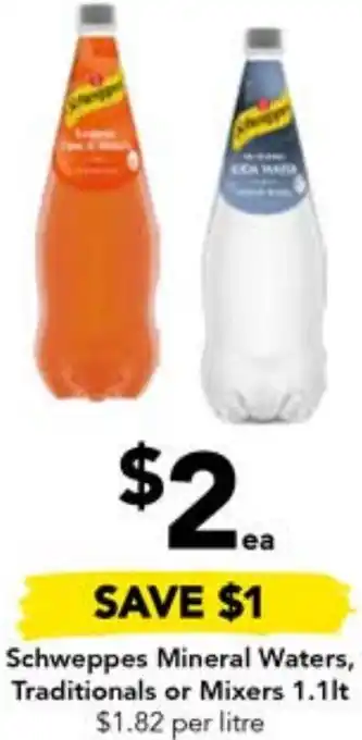 Drakes Schweppes Mineral Waters, Traditionals or Mixers 1.1lt offer