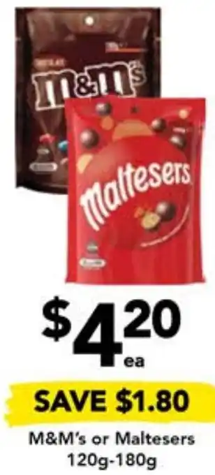 Drakes M&M's or Maltesers 120g-180g offer