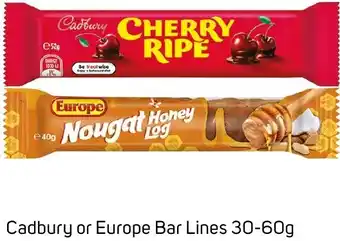 Foodland Cadbury or Europe Bar Lines 30-60g offer