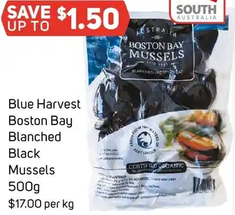 Foodland Blue Harvest Boston Bay Blanched Black Mussels 500g offer