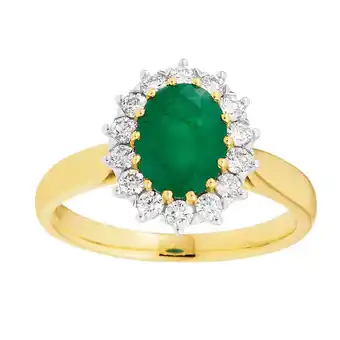 Grahams Jewellers 18ct yellow gold natural emerald 8x6mm and diamond ring offer