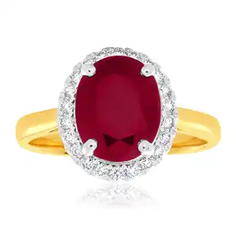 Grahams Jewellers 9ct yellow gold diamond + natural enhanced/ heat treated ruby ring offer