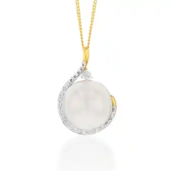 Grahams Jewellers 9ct 13-15mm white south sea pearl and diamond pendant on 45cm chain offer