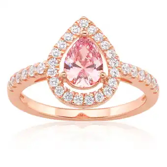 Grahams Jewellers Sterling silver and rose plated zirconia pear ring no resize offer