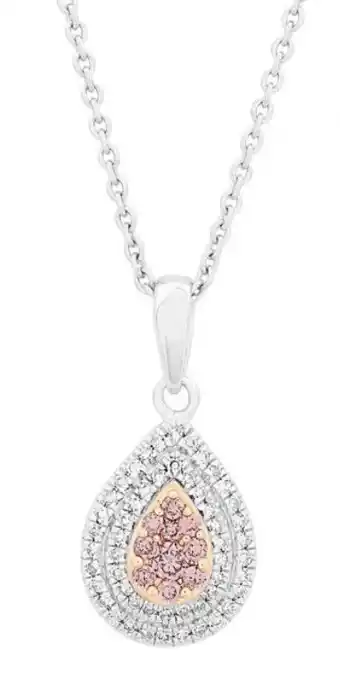 Pink & white diamond pear pendant