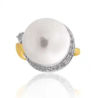 Grahams Jewellers 9ct yellow gold 14-15mm white south sea pearl and 0.10ct diamond ring offer