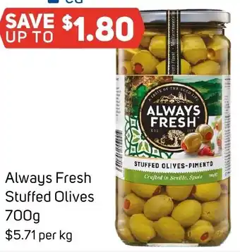 Foodland Always Fresh Stuffed Olives 700g offer