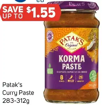 Foodland Patak's Curry Paste 283-312g offer