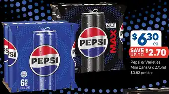 Foodland Pepsi or Varieties Mini Cans 6 x 275ml offer