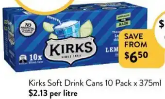 Foodworks Kirks Soft Drink Cans 10 Pack x 375ml offer