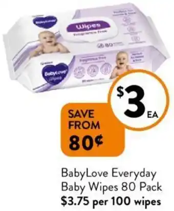 Foodworks BabyLove Everyday Baby Wipes 80 Pack offer