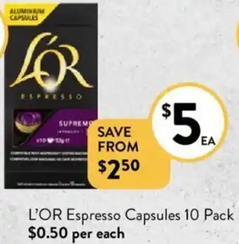 Foodworks L'OR Espresso Capsules 10 Pack offer