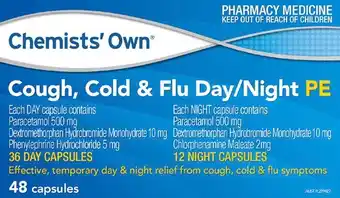 Discount Drug Stores Chemists’ Own Cough, Cold & Flu Day/Night PE 48 Capsules offer