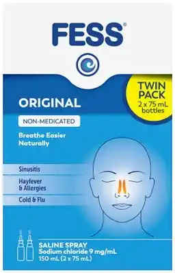 Discount Drug Stores Fess Original Saline Nasal Spray Twin Pack 2 x 75mL offer