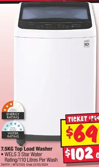 JB Hi-Fi 7.5KG Top Load Washer offer