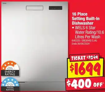 JB Hi-Fi 16 Place Setting Built-In Dishwasher offer