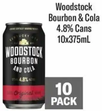 Liquorland Woodstock Bourbon & Cola 4.8% Cans 10x375mL offer