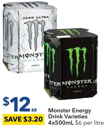 Ritchies Monster Energy Drink Varieties 4x500mL offer