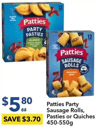 Ritchies Patties Party Sausage Rolls, Pasties or Quiches 450-550g offer