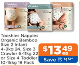 Good Price Pharmacy Tooshies Nappies Organic Bamboo Size 2 Infant Crawler 6-11kg 22 or Size 4 Toddler10-15kg 18 Pack offer