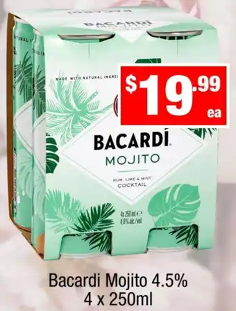 Liquor Stax Bacardi Mojito 4.5% 4 x 250ml offer