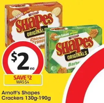 Coles Arnott's Shapes Crackers 130g-190g offer
