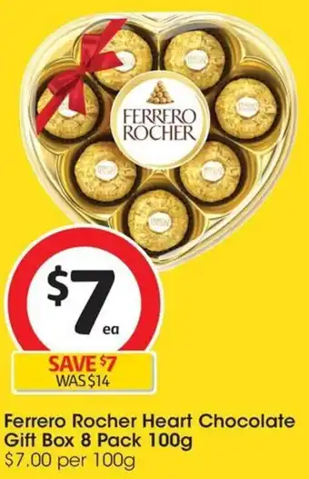 Coles Ferrero Rocher Heart Chocolate Gift Box 8 Pack 100g offer