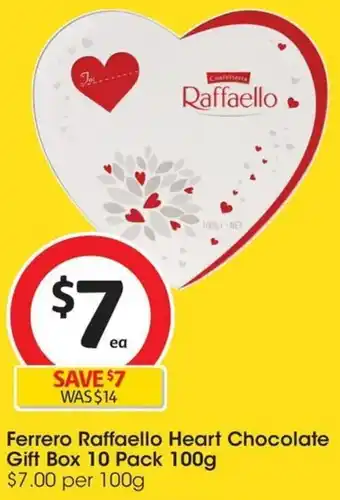Coles Ferrero Raffaello Heart Chocolate Gift Box 10 Pack 100g offer