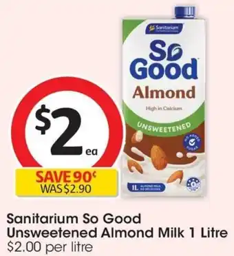 Coles Sanitarium So Good Unsweetened Almond Milk 1 Litre offer