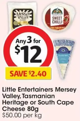 Coles Little Entertainers Mersey Valley, Tasmanian Heritage or South Cape Cheese 80g offer