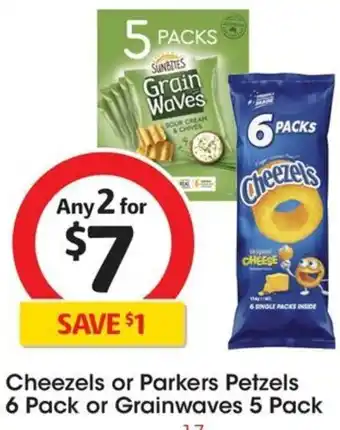 Coles Cheezels or Parkers Petzels 6 Pack or Grainwaves 5 Pack offer