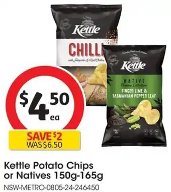 Coles Kettle Potato Chips or Natives 150g-165g offer