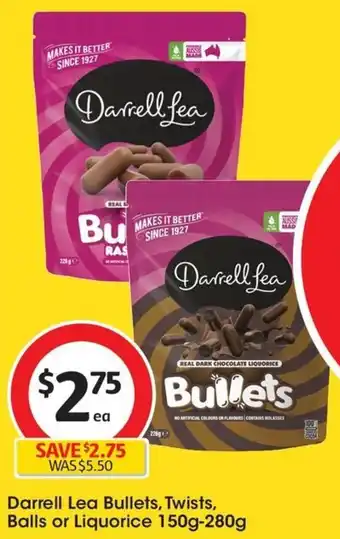 Coles Darrell Lea Bullets, Twists, Balls or Liquorice 150g-280g offer