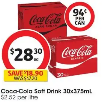 Coles Coca-Cola Soft Drink 30x375mL offer