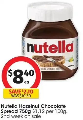 Coles Nutella Hazelnut Chocolate Spread 750g offer