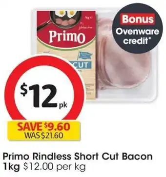 Coles Primo Rindless Short Cut Bacon 1kg offer