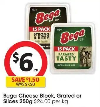 Coles Bega Cheese Block, Grated or Slices 250g offer