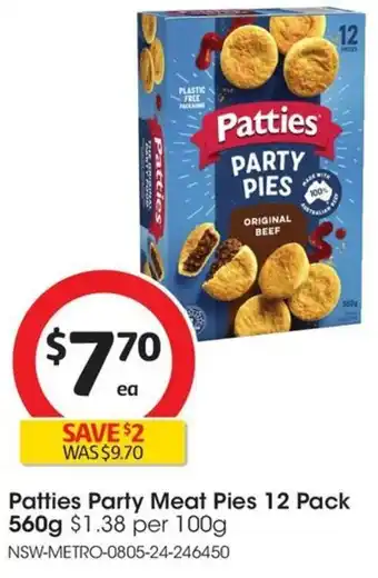 Coles Patties Party Meat Pies 12 Pack 560g offer