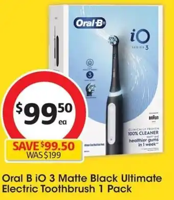 Coles Oral B iO 3 Matte Black Ultimate Electric Toothbrush 1 Pack offer