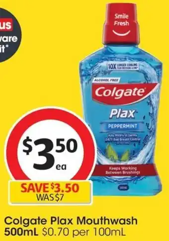 Coles Colgate Plax Mouthwash 500mL offer