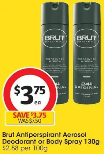 Coles Brut Antiperspirant Aerosol Deodorant or Body Spray 130g offer