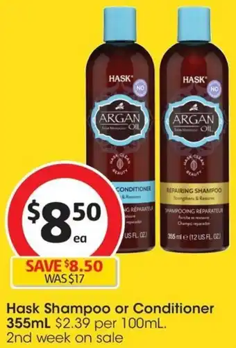 Coles Hask Shampoo or Conditioner 355mL offer