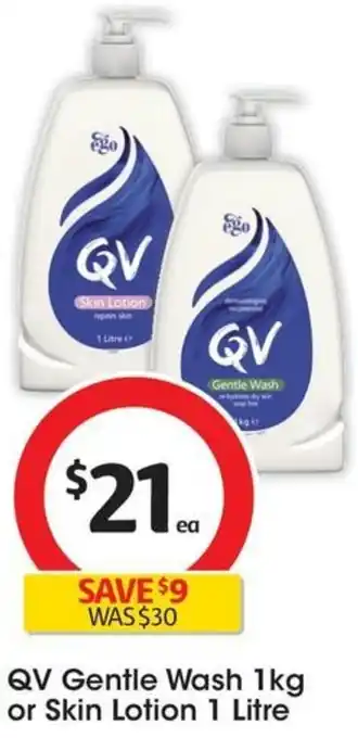 Coles QV Gentle Wash 1kg or Skin Lotion 1 Litre offer