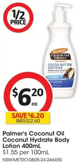 Coles Palmer's Coconut Oil Coconut Hydrate Body Lotion 400mL offer